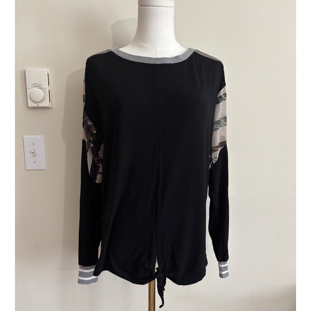 Anthropologie TINY Size Small Long Sleeve Top Semi Sheer Black Boho Indie 2010s
